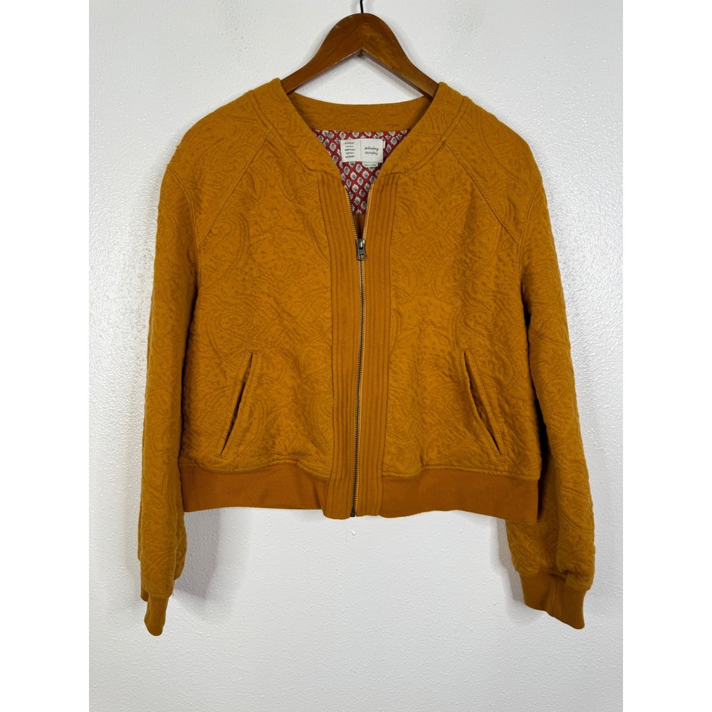 Anthropologie Saturday Sunday Mustard Yellow Paisley Quilted Bomber Jacket L